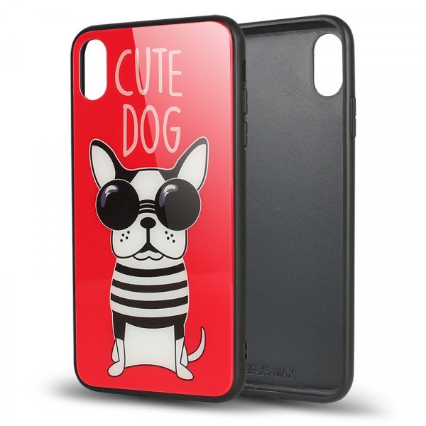 Wholesale iPhone Xs Max Design Tempered Glass Hybrid Case (Cute Dog)